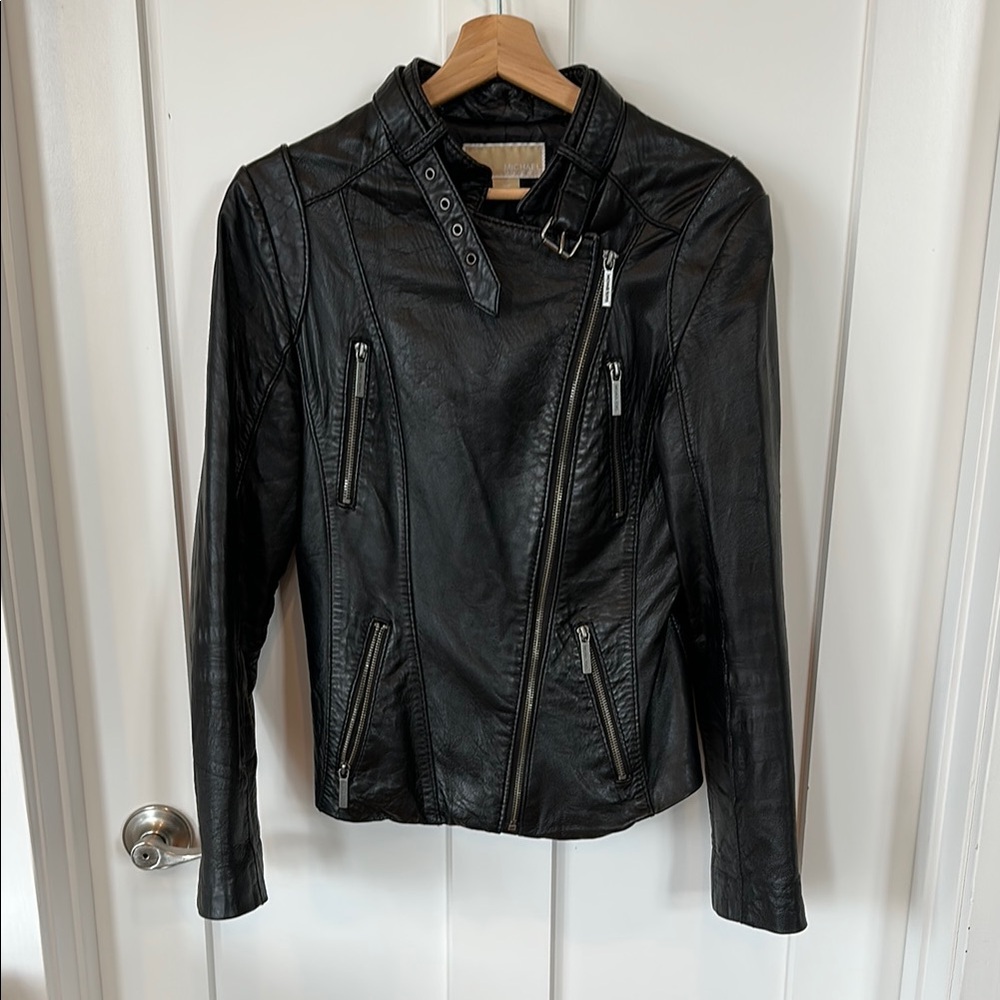 Black 100% Genuine Leather Michael Kors Jacket
